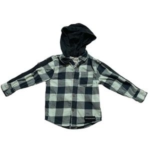 Calvin Klein Plaid Long Sleeve Button Down Shirt with a Hood